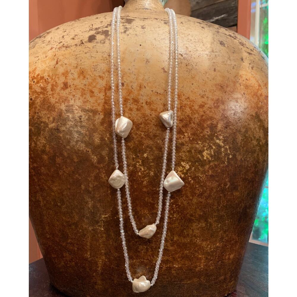 White Crystal and Baroque Pearl Necklace by JK
